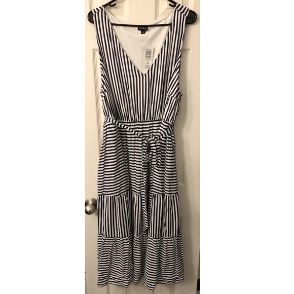 Women’s Plus Size Torrid Navy & White Stripe Challis Tie Tiered MIDI Dress, 3/3X - Picture 1 of 6